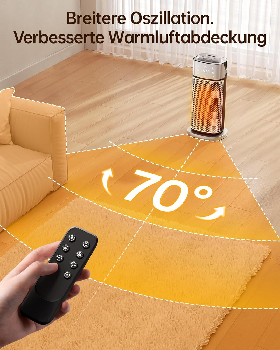 Primevolve Elektrische Heizlüfter Energiesparend mit Luftbefeuchterfunktion, 2000W PTC Keramik Heizu