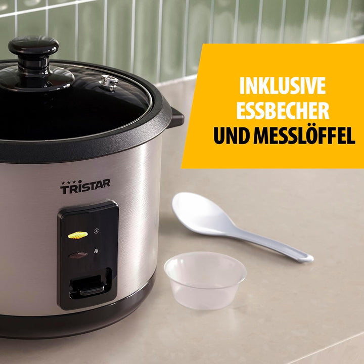 Tristar Reiskocher, 1,8 L Kapazität, Edelstahlgehäuse mit Glasdeckel, Antihaft-Innentopf, Automatisc