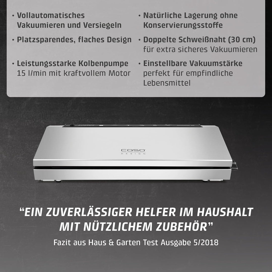 CASO 1385 GourmetVAC 280 - Vakuumierer - doppelte Schweissnaht - Kolbenpumpe (15L/min) und kraftvoll