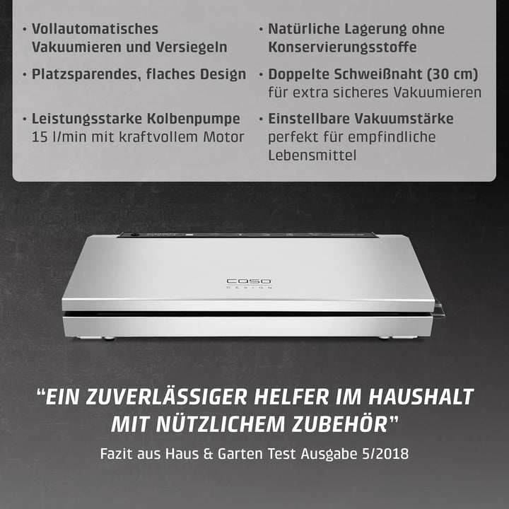 CASO 1385 GourmetVAC 280 - Vakuumierer - doppelte Schweissnaht - Kolbenpumpe (15L/min) und kraftvoll