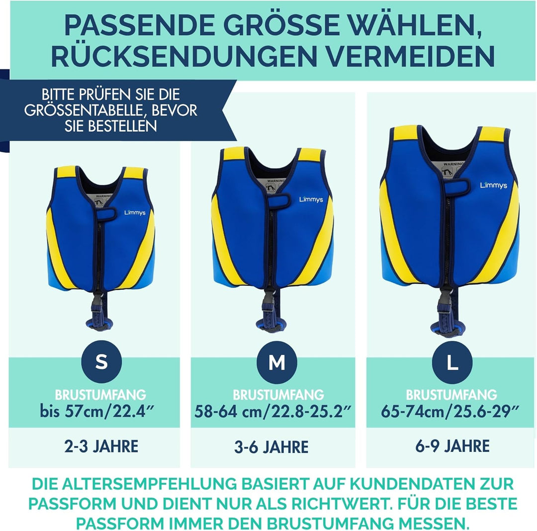 Limmys Premium Neopren Schwimmweste für Kinder, ideale Schwimmhilfe für Jungen und Mädchen, EXTRA