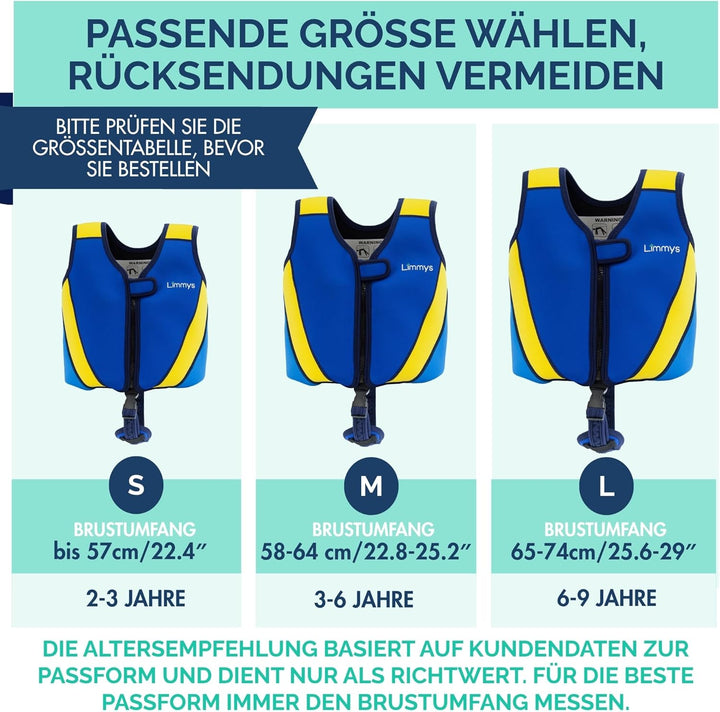 Limmys Premium Neopren Schwimmweste für Kinder, ideale Schwimmhilfe für Jungen und Mädchen, EXTRA