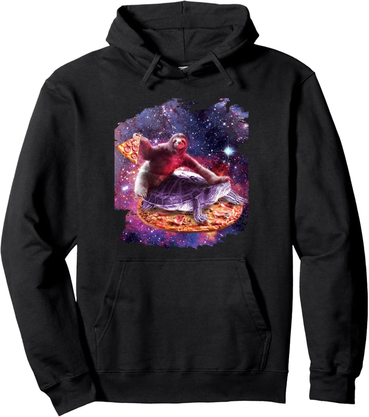 Trippy Space Sloth Turtle - Faultier Pizza Pullover Hoodie