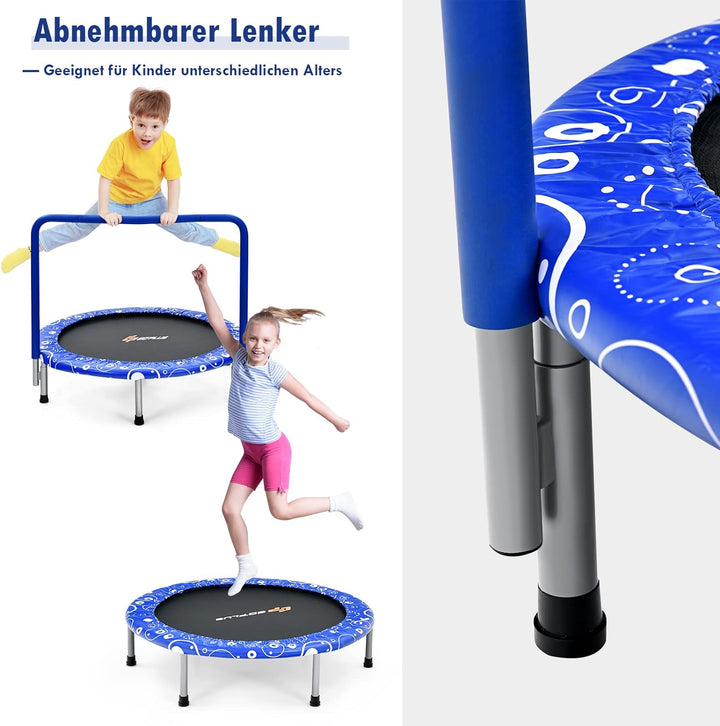 GOPLUS φ92cm Kinder Mini-Trampolin mit Haltegriff, klappbares Gartentrampolin bis 150kg belastbar, K