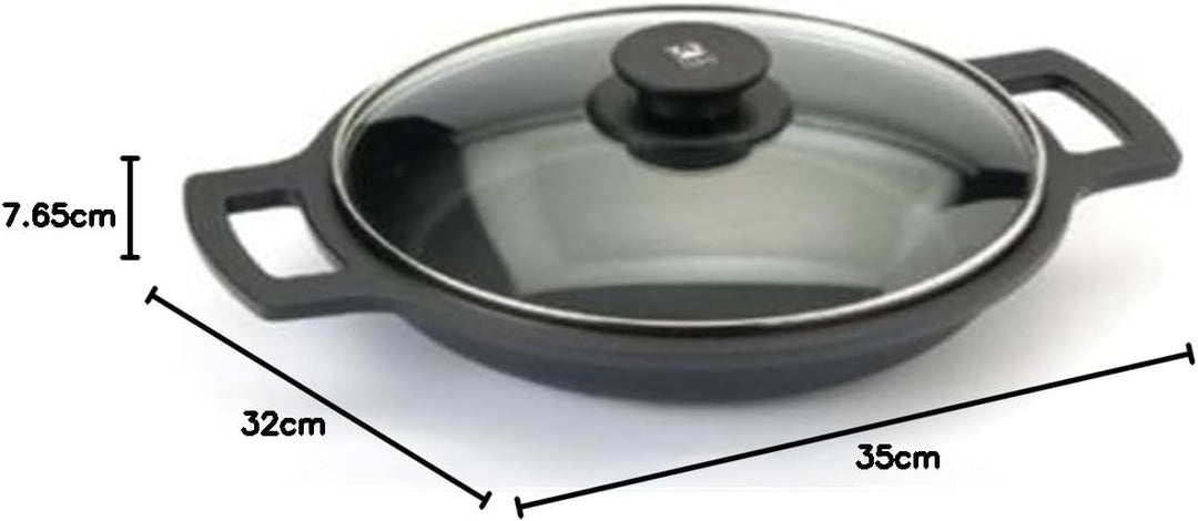 BRA Efficient | Niedriger Kochtopf mit Glasdeckel und abnehmbaren Silikongriffen, 32 cm, für alle He