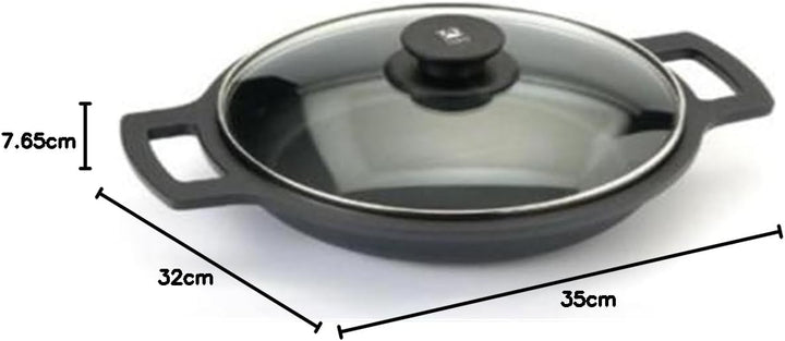 BRA Efficient | Niedriger Kochtopf mit Glasdeckel und abnehmbaren Silikongriffen, 32 cm, für alle He