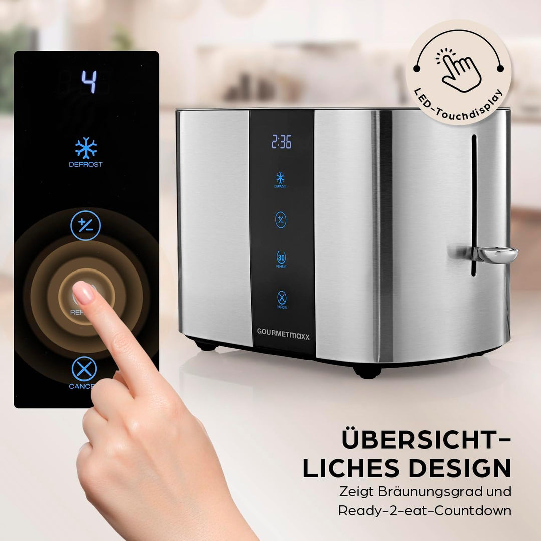 GOURMETmaxx Toaster Kurzschlitz für 2-Scheiben | Edelstahl Toaströster mit 6 Bräunungsgraden und Rea