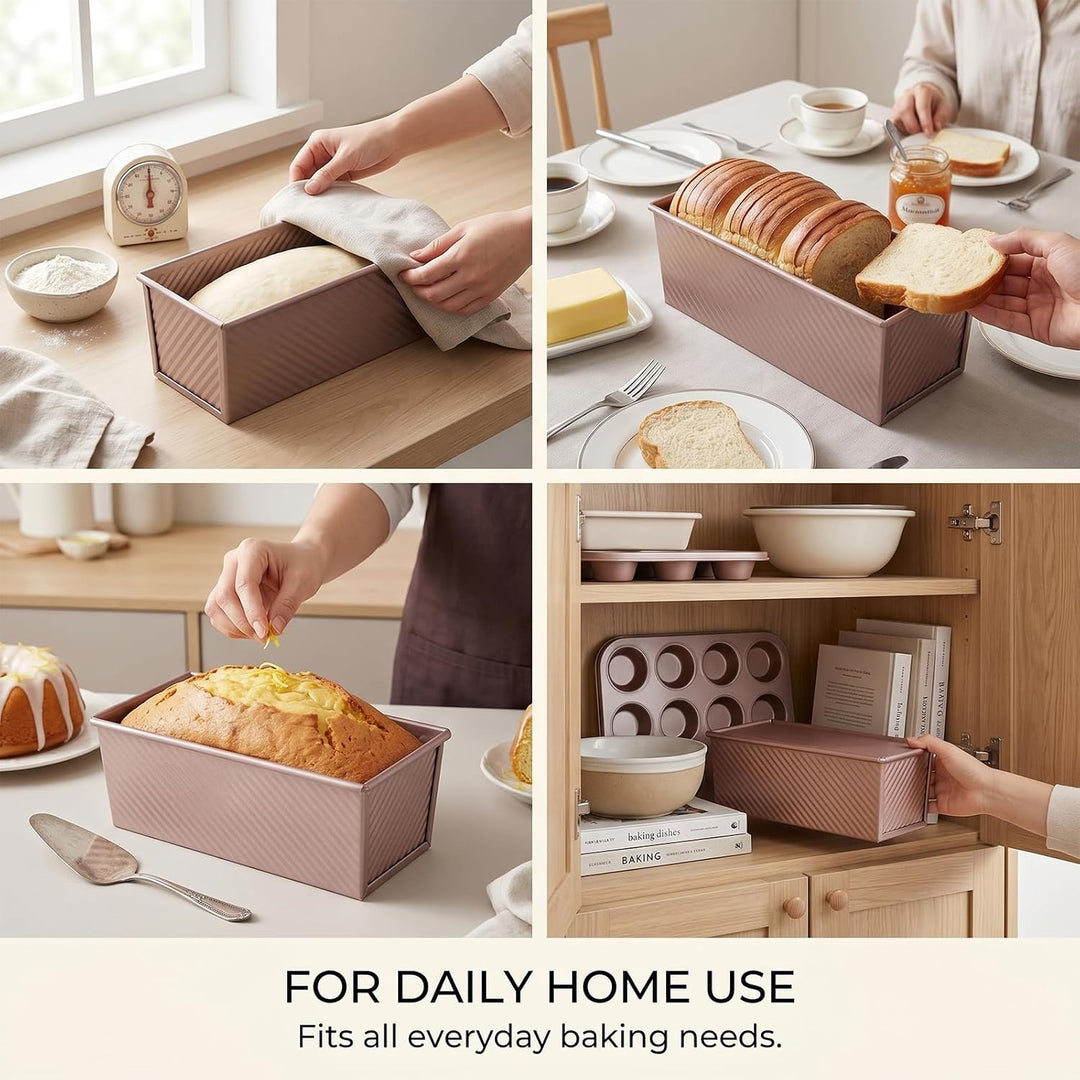 GETRICH Toastbrot Backform mit Deckel, 1000g, 32x 12x 11 CM, Roségold | Antihaft, Rechteckig Brotbac