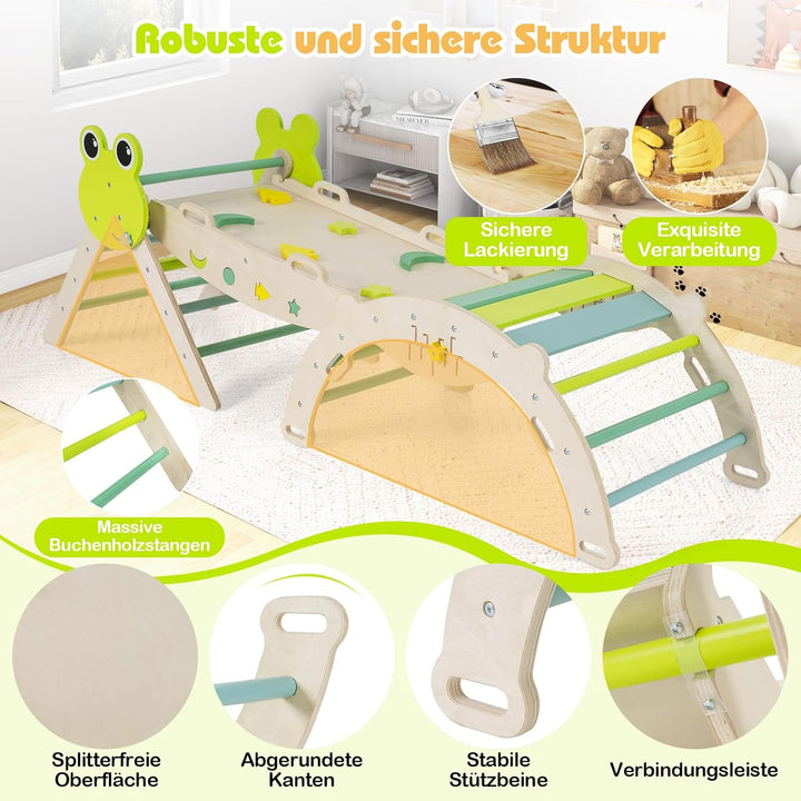 COSTWAY Klettergerüst Indoor 3er Set, klappabres Kletterdreieck mit Rutsche, Kletterbogen, inkl. dop