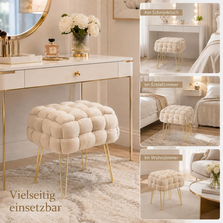 Zedelmaier Moderner Velvet Kosmetik Hocker, Quadratisch Ottoman-Fusshockermit goldfarbenen Metallbei