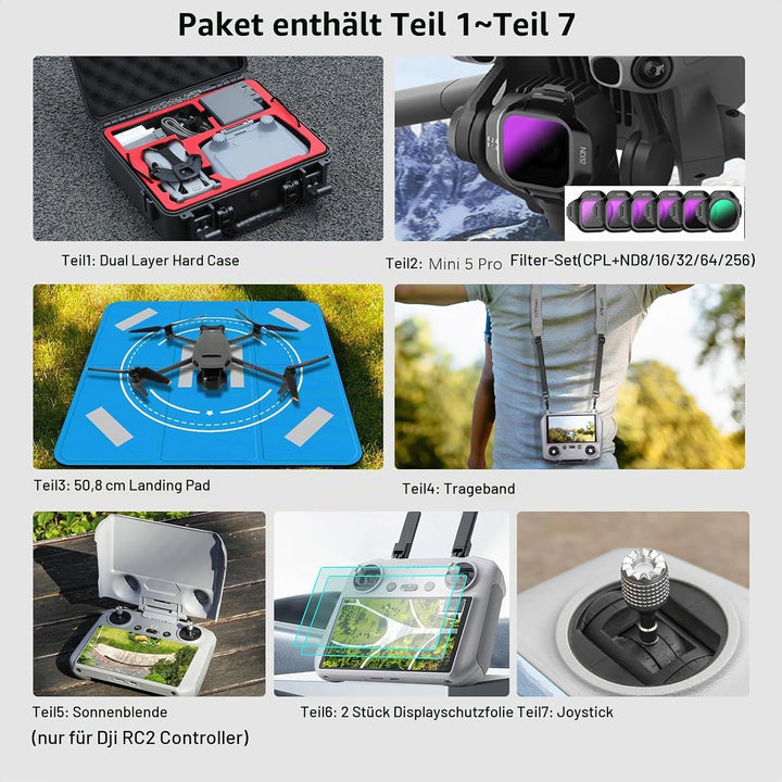 FPVtosky Hartschalen-Zubehör-Set für DJI Mini 5 Pro, Drohnenzubehör-Kit enthält Dual Layer Case, RC2