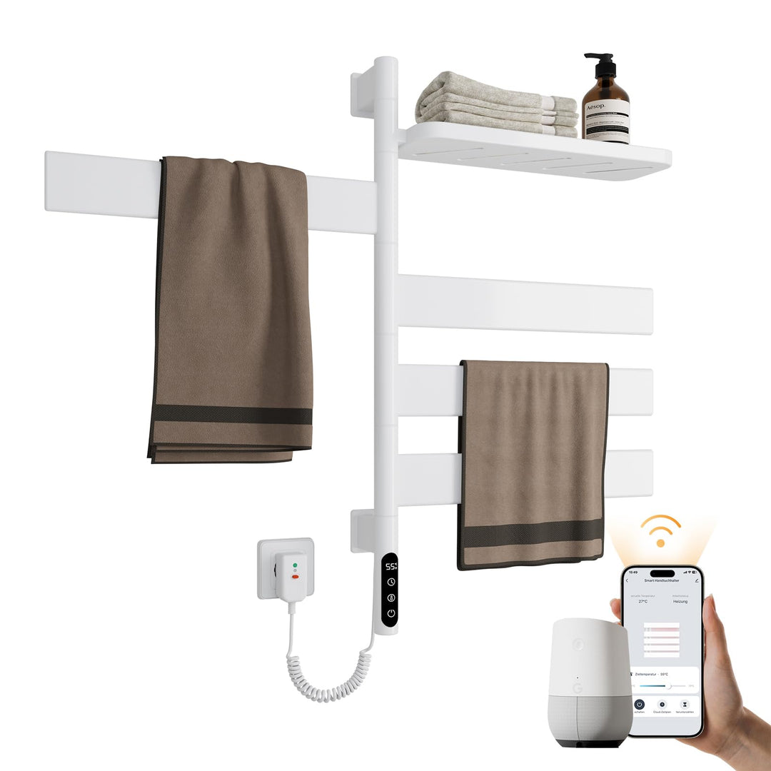 EMKE Handtuchheizkörper Elektrisch 120W, 180° Drehung Badheizkörper Elektrisch mit Lagerregal, Wifi