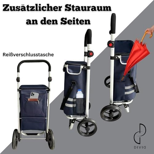 DIVID® Einkaufstrolley mit integrierter Sackkarre, 56LFassungsvermögen bis zu 50Kg belastbar,Klappba