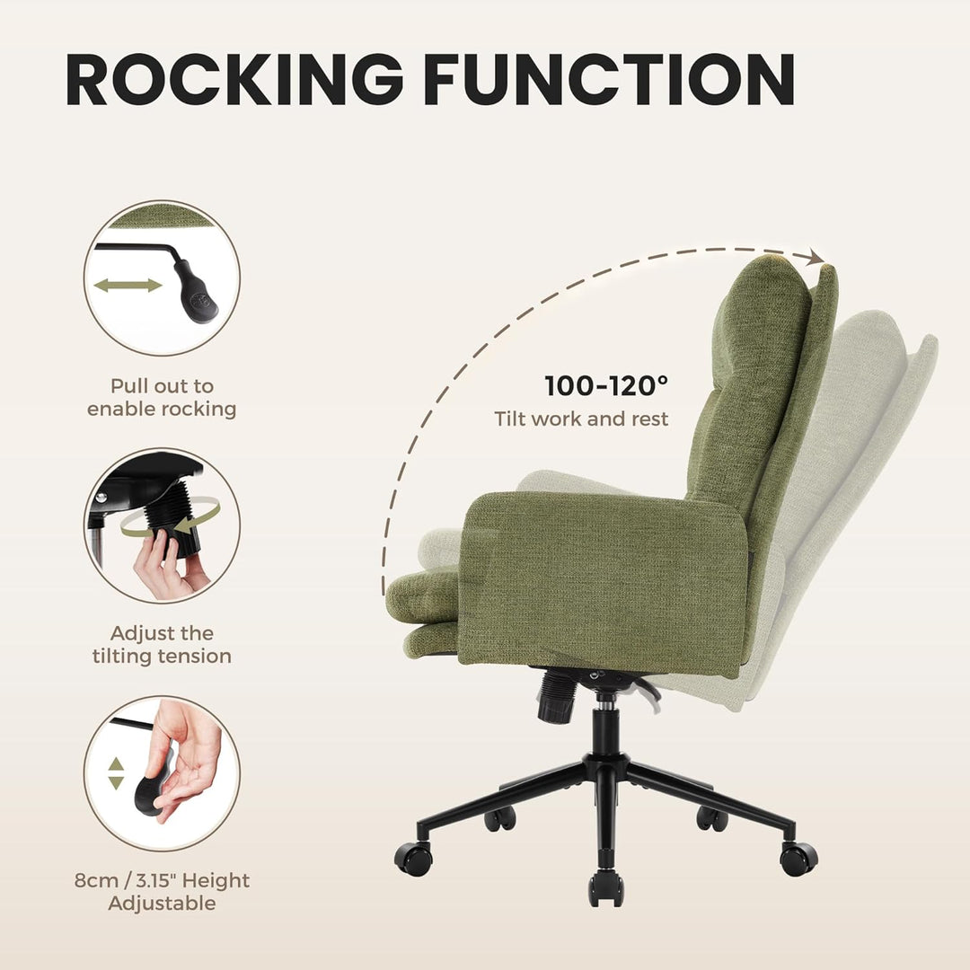 IWMH Schreibtischstuhl mit Hoher Rückenlehne,Bürostuhl Ergonomisch aus Kaschmir, Schminktisch Stuhl