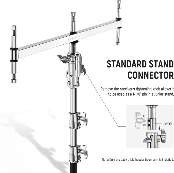 NEEWER klein Galgenarm mit Dreifach Kopf Adapter für C Stand/Lichtstativ, fünf 5/8" Mini Stiften, fü