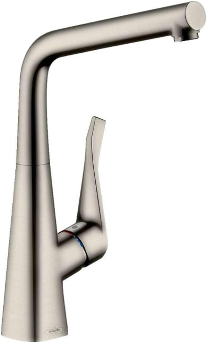 hansgrohe Metris Einhebel-Küchenarmatur, Komfort-Höhe 320mm mit Schwenkauslauf, Edelstahl Finish