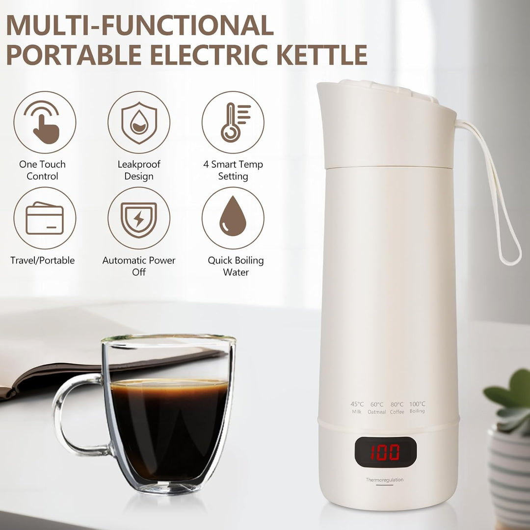 400ML Kleiner Tragbarer Wasserkocher, Mini Elektrische Wassertasse, 300W Schneller Wassererhitzer, T