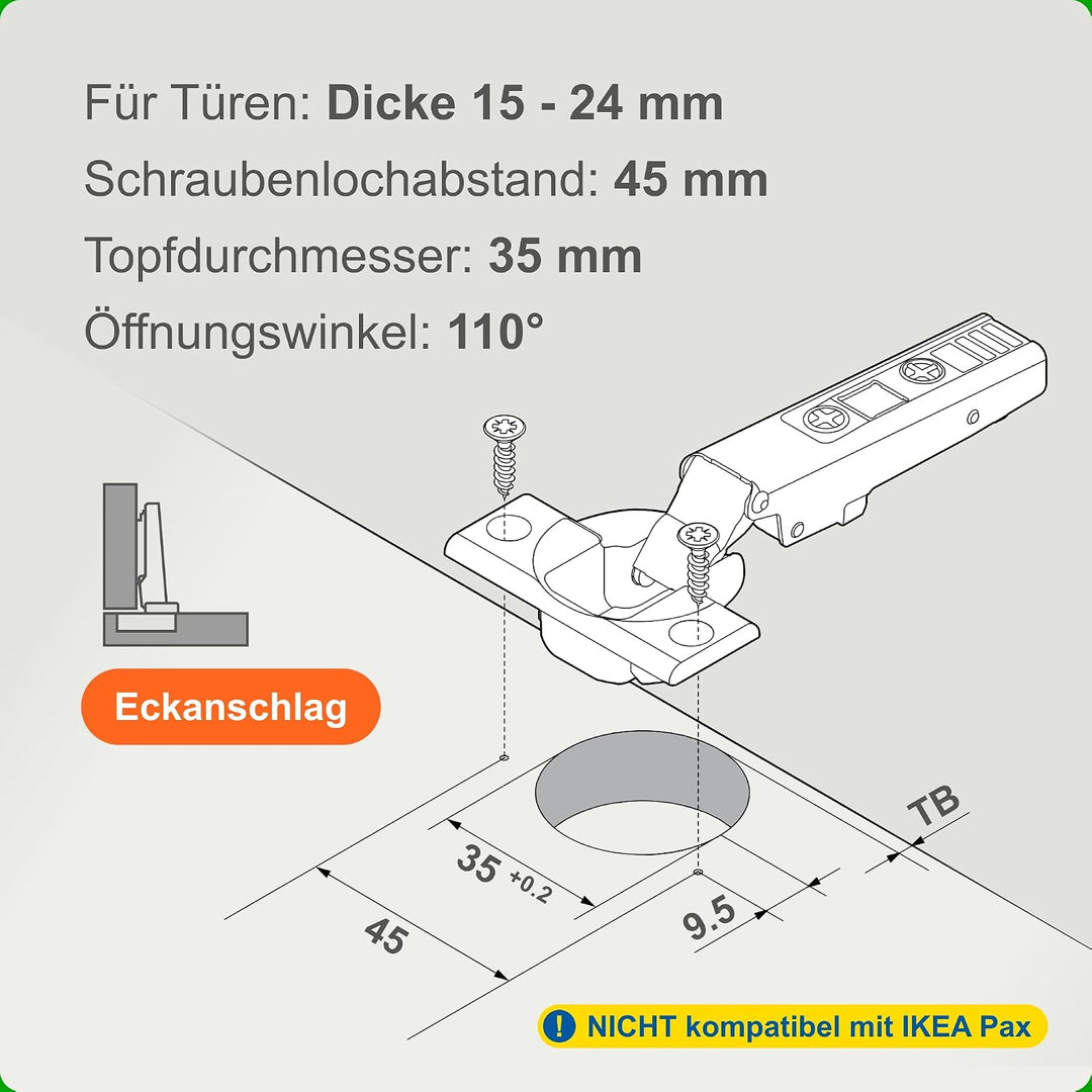 BLUM 10x CLIP top BLUMOTION Möbelscharnier 110° I Softclose Topfscharnier 35mm I separat montierbare
