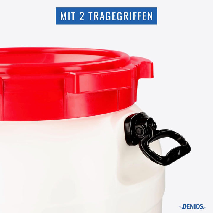DENIOS® Weithalsfass WH 55, aus Polyethylen (PE), 55 Liter Volumen, weiss/rot, 55 Liter