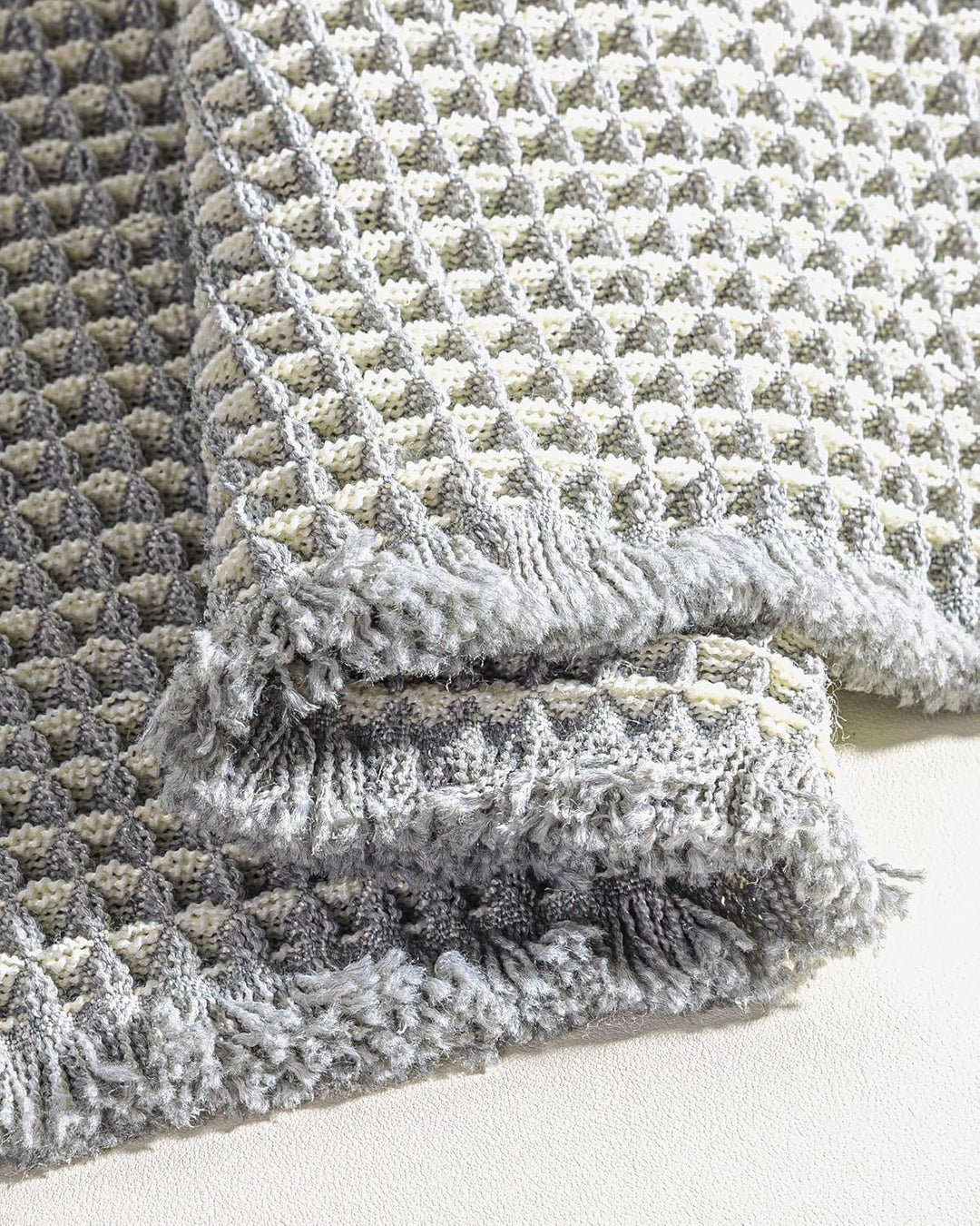 Grosses Badteppich Set, Boho Badematte Grau, Badezimmerteppich Set 2 Teilig, Waschbar Badezimmermatt