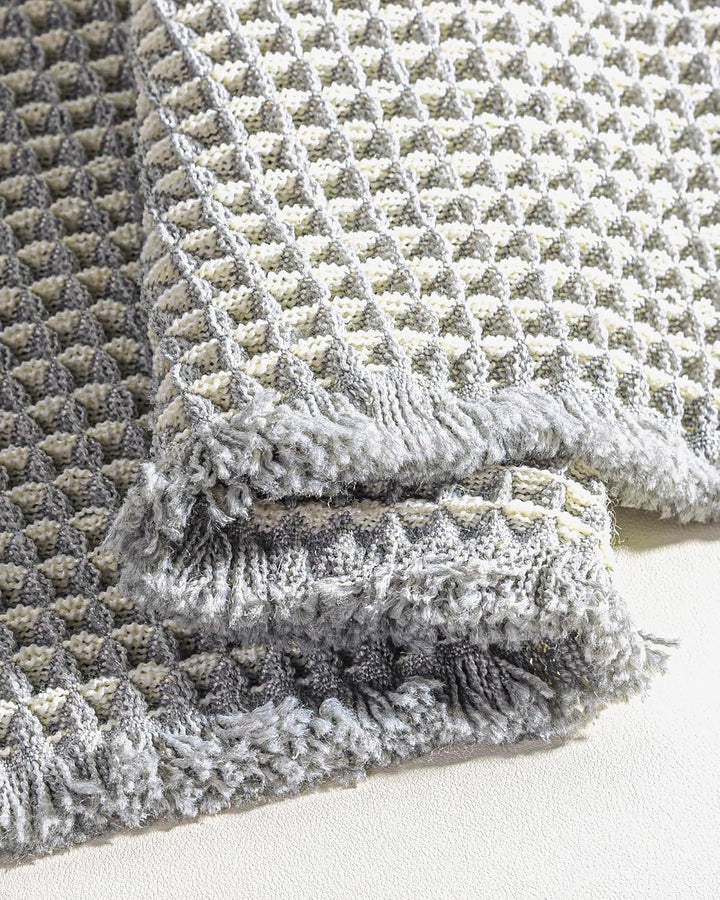 Grosses Badteppich Set, Boho Badematte Grau, Badezimmerteppich Set 2 Teilig, Waschbar Badezimmermatt