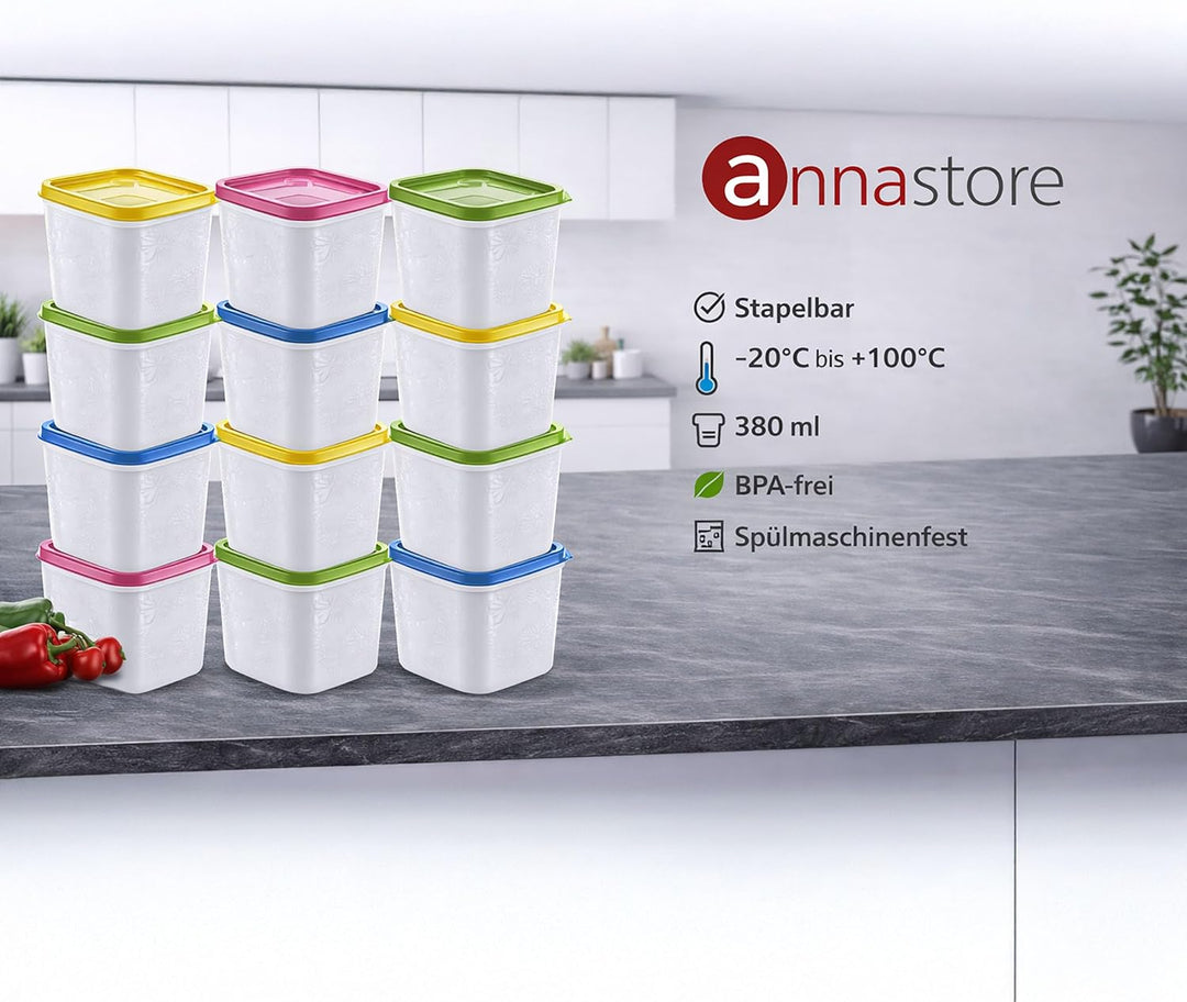 Annastore 12 x hochwertige Tiefkühldosen von -20°C bis + 100°C - Gefrierdosen - Luftdicht - Tiefkühl