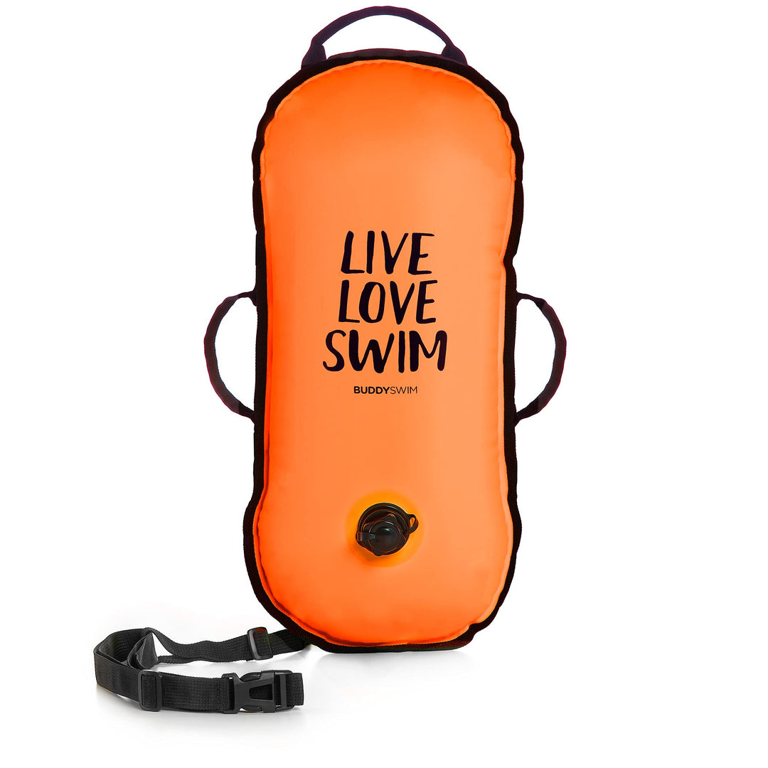 Buddyswim Freiwasser-Schwimmboje 10 L für Überquerungen und Wettkämpfe. Nylon-Oberfläche, Ultraleich