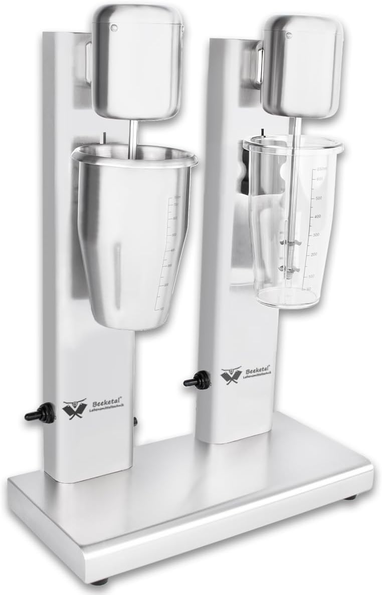 Beeketal 'BMS-2' Profi Gastro Doppel Milchshaker Mixer aus Edelstahl mit 2 Geschwindigkeitsstufen in