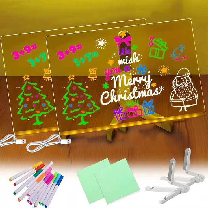 2 Stück LED Notiztafel mit Farben, Leuchtendes Led Zeichenbrett für Kinder, Led Zeichentafel Kinder