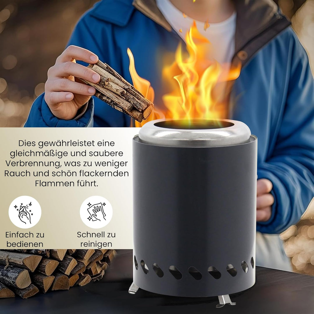 Tischfeuer aus Edelstahl anthrazit für Pellets oder Feuerholz 2740-03