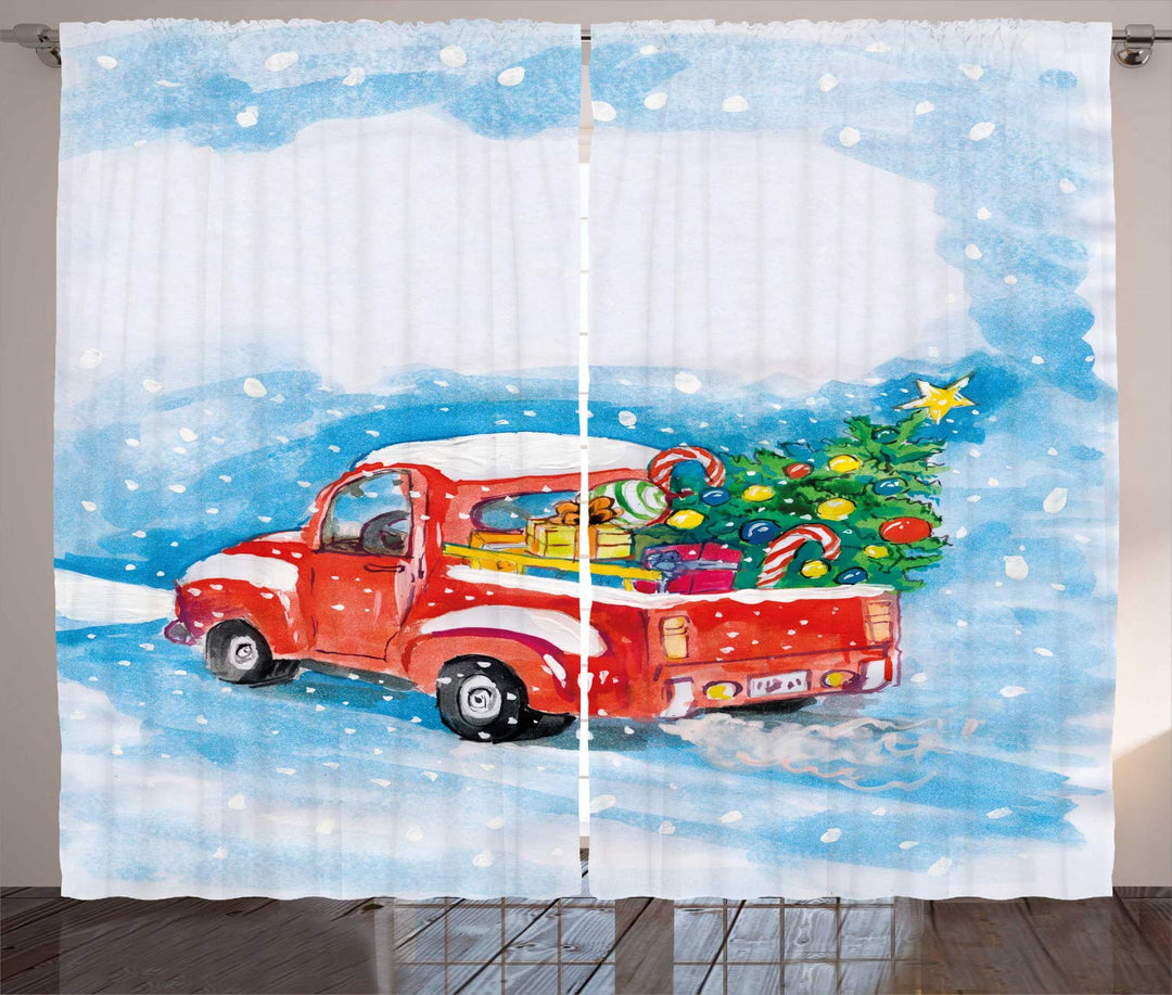 ABAKUHAUS Weihnachten Rustikaler Vorhang, Truck Winterlandschaft, Wohnzimmer Universalband Gardinen
