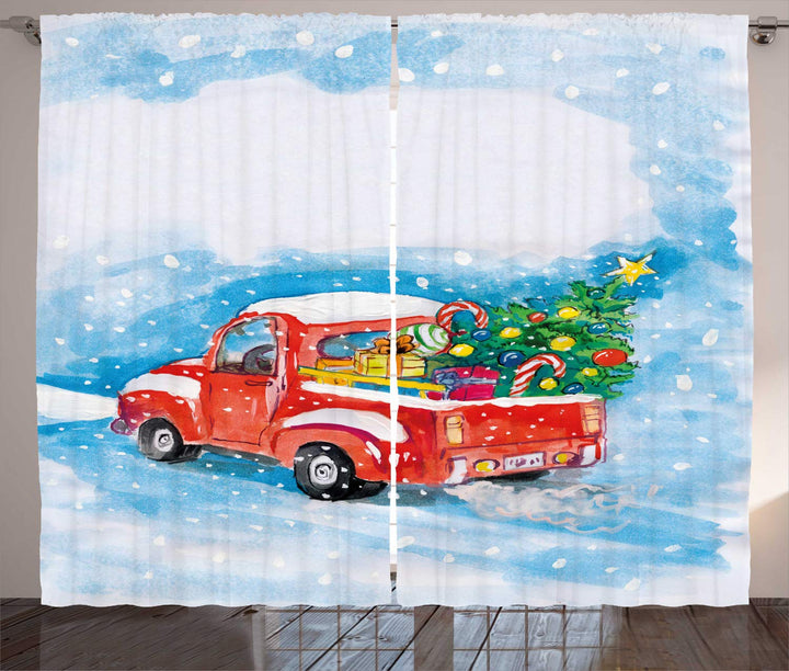 ABAKUHAUS Weihnachten Rustikaler Vorhang, Truck Winterlandschaft, Wohnzimmer Universalband Gardinen