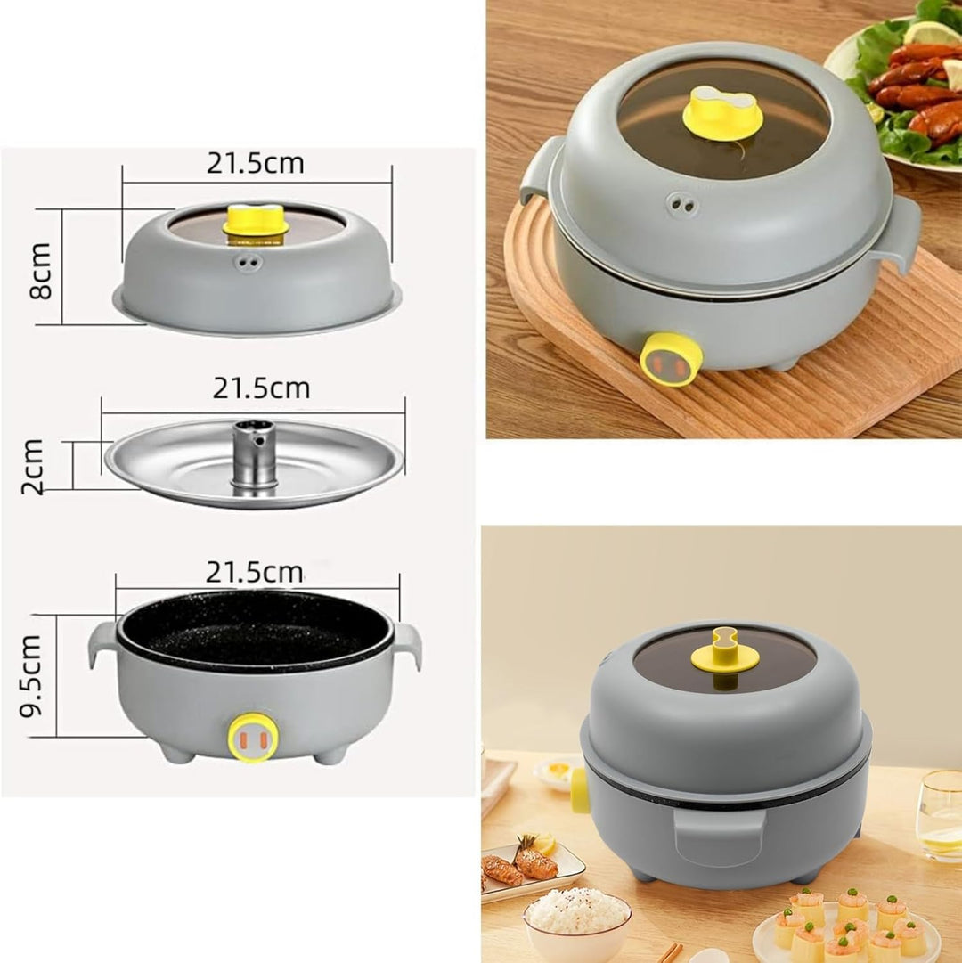 1.5L Elektrischer Hot Pot, Mini Multikocher mit 2 Dampfrosten für 1-2 Personen Haushalte Studentenwo