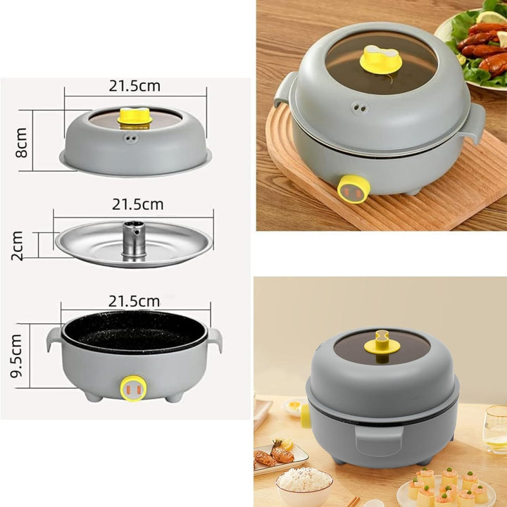 1.5L Elektrischer Hot Pot, Mini Multikocher mit 2 Dampfrosten für 1-2 Personen Haushalte Studentenwo