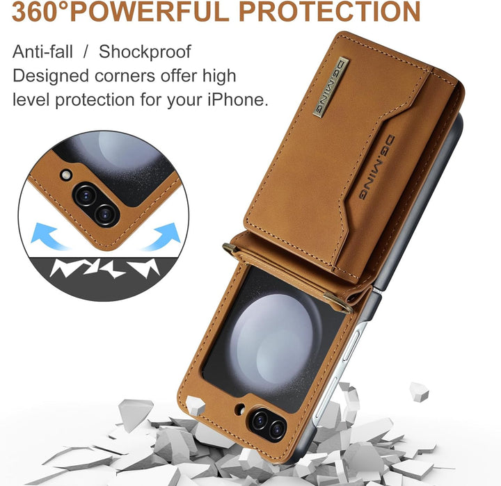 UDBKKDX Brieftasche Handyhülle für Samsung Galaxy Z Flip 4, hülle Mattes Leder mit Ständer Kameralin