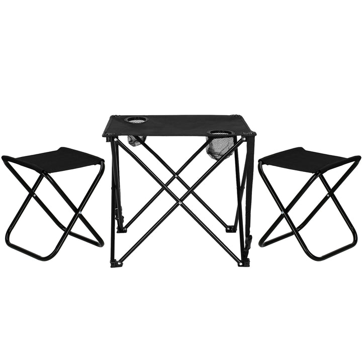 SPRINGOS Camping-Set Campingtisch mit 2 Hockern Freizeitmöbel Camping-Set, Schwarz