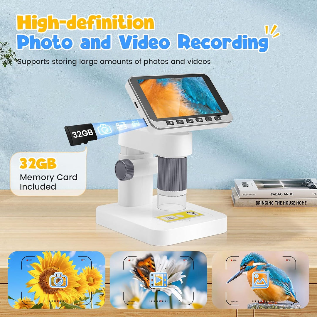 Microscope Numérique 4.5 Inch IPS, 5-1000X Microscope Portable Detachable Pour Enfants 1080P HD Avec
