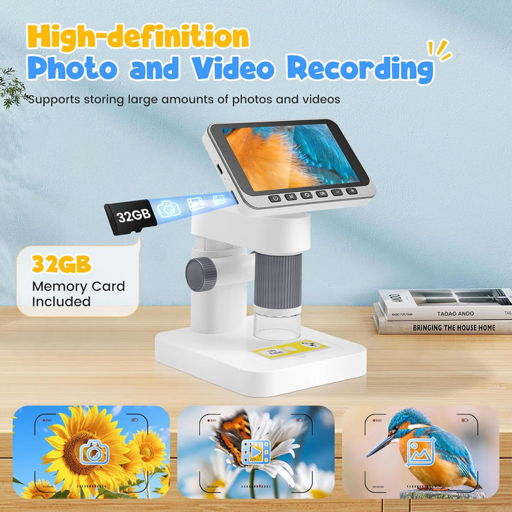 Microscope Numérique 4.5 Inch IPS, 5-1000X Microscope Portable Detachable Pour Enfants 1080P HD Avec