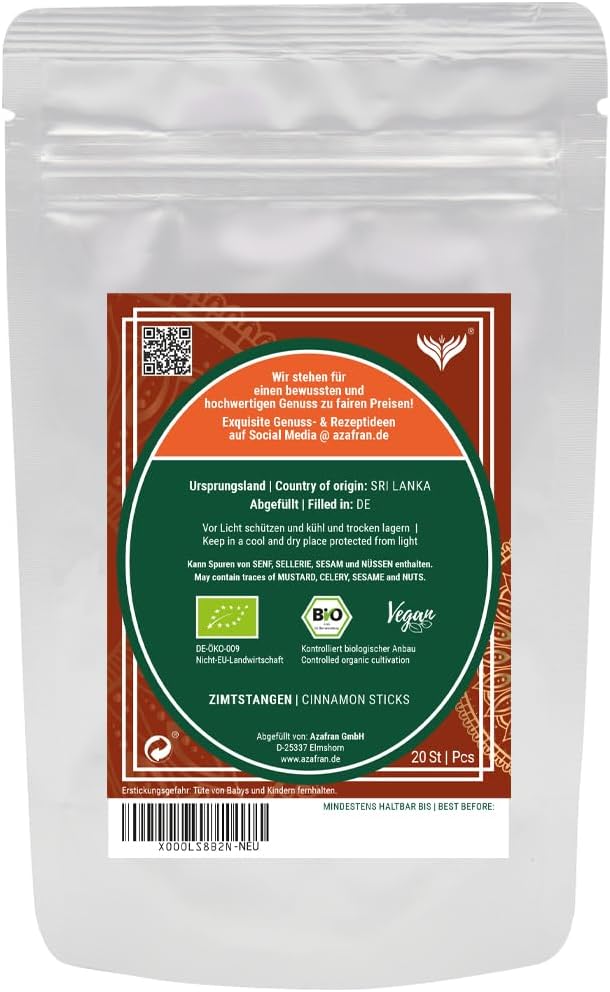 Azafran BIO Ceylon Zimt, Zimtstangen 10 cm 40 Stk 40 Stück (1er Pack), 40 Stück (1er Pack)