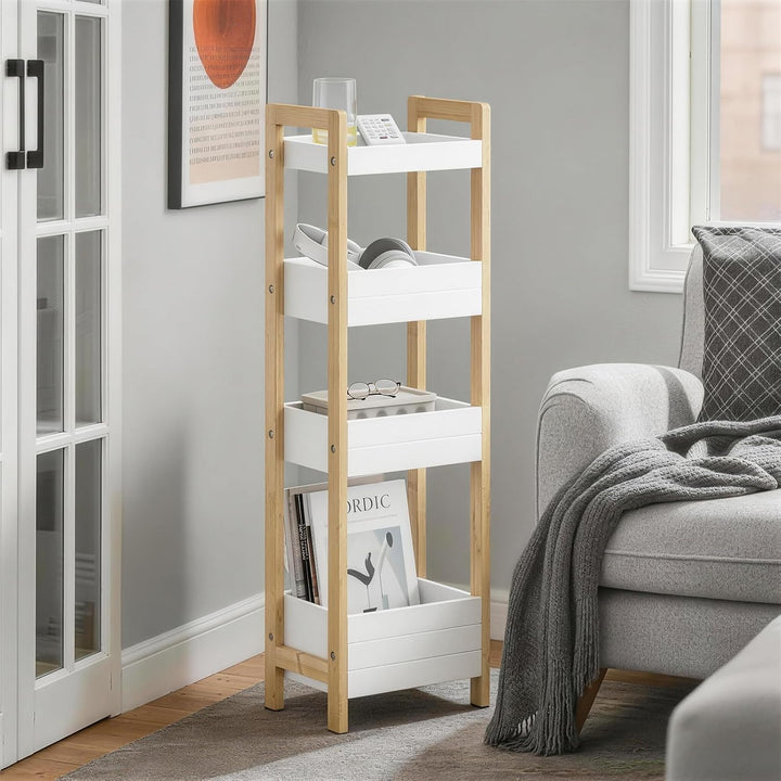 SoBuy Badezimmerschrank mit 4 stabilen Regalen - schmaler Nischenschrank Badregal schmal Badschrank