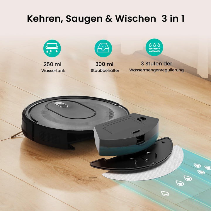 Vexilar W7 Saugroboter mit Wischfunktion 3 in 1, Staubsauger Roboter mit Anti-Haar-Wicklungs-Saugdüs