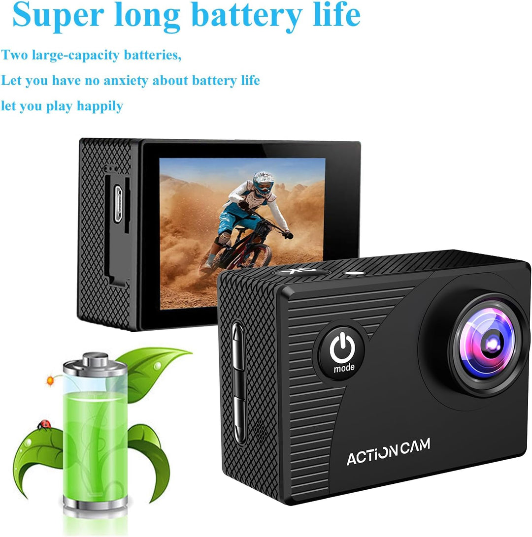 Xilecam Action Camera, Wasserdicht bis 40 Meter mit Langer Akkulaufzeit Schwarz, Schwarz