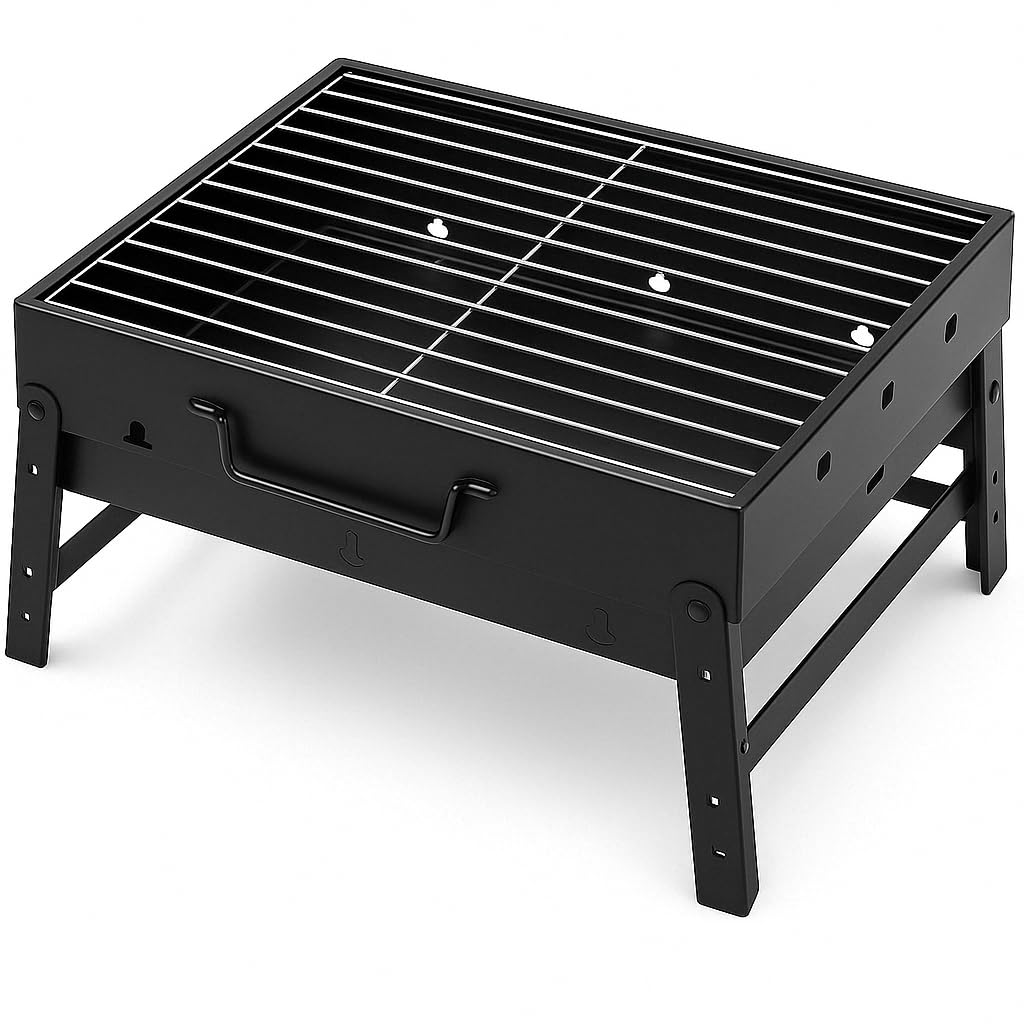 Kompakter Grill mit Griff – Vielseitiger und mobiler Holzkohlegrill mit entnehmbarem Ascheauffangbeh