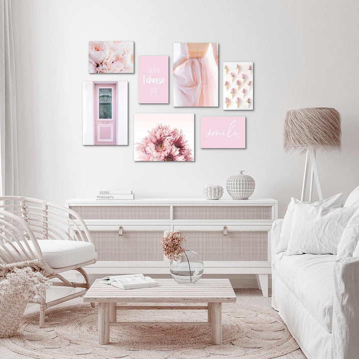 Novart Wandbilder Fashion - KOMPLETT AUFHÄNGFERTIG - Rosa Wohnzimmer Mädchen Teenager- 7 Moderne Moo