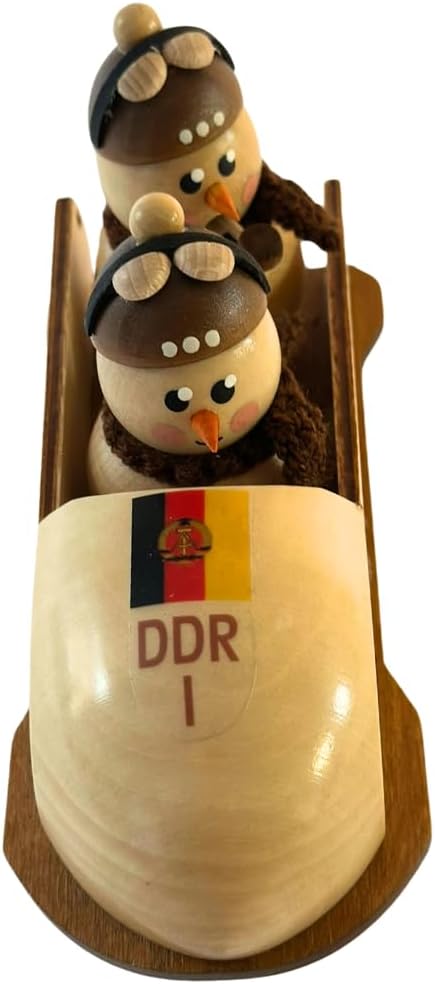Räuchermann Schneemänner in DDR Bob braun/Natur original Erzgebirge I Räucherfigur aus Holz I Höhe 7