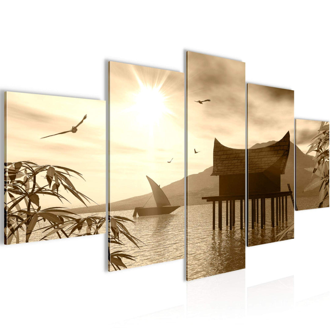 Runa Art Wandbilder Landschaft See 5 Teilig Bild auf Vlies Leinwand Deko Schlafzimmer Wohnzimmer Nat