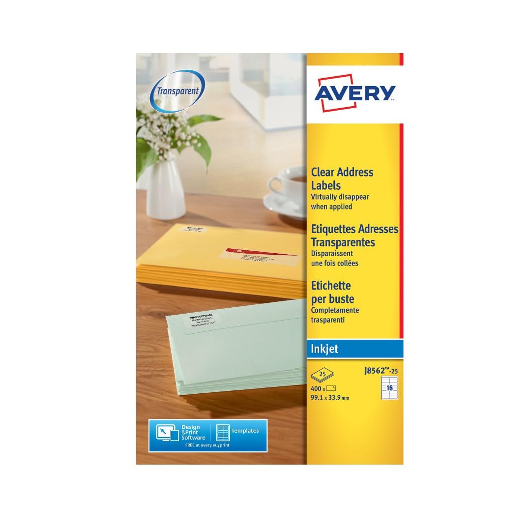 Adressetikett Avery 99.1x33,9 mm transparent 25 VEL 16 Etiketten pro Blatt