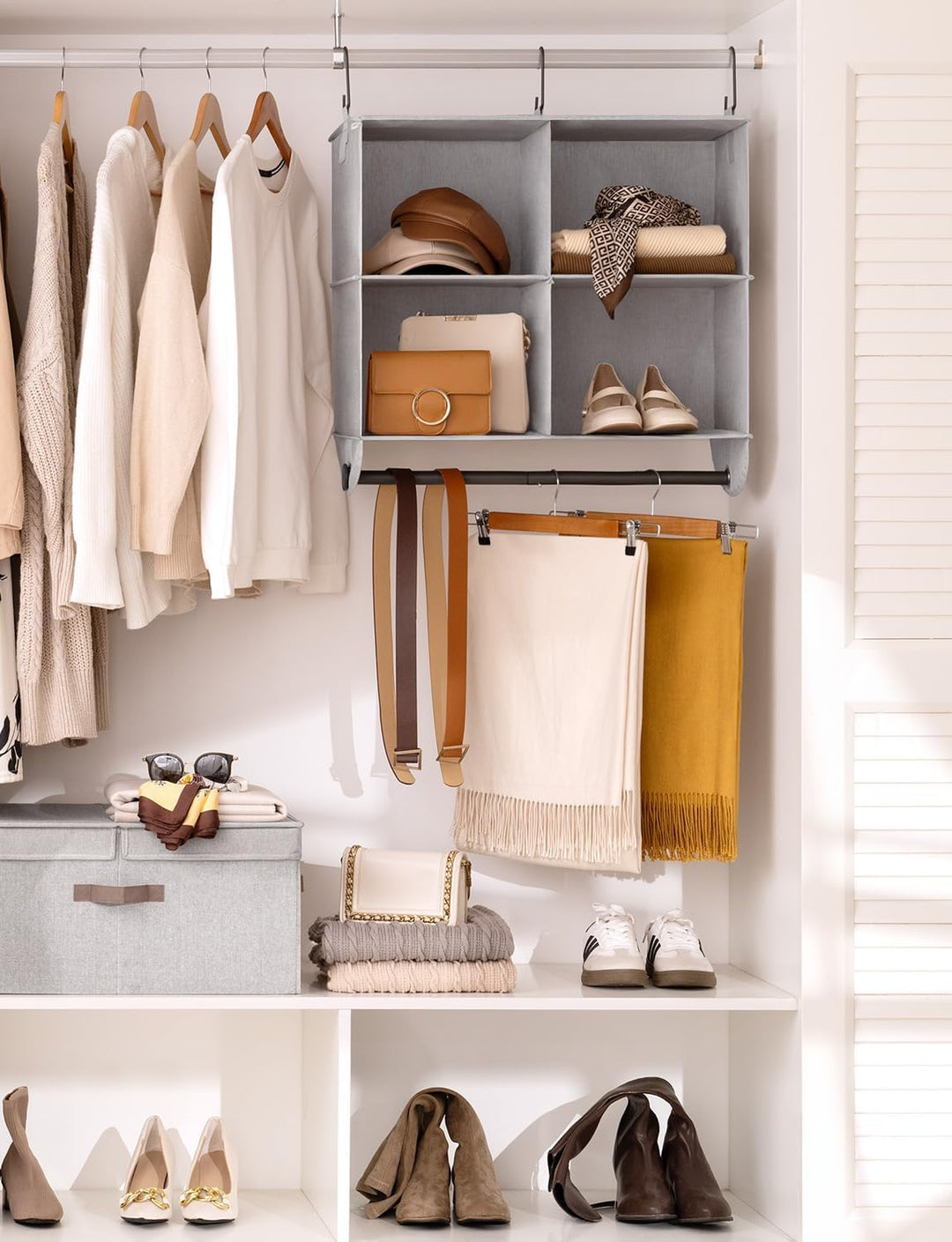 StorageWorks Hängeregal Kleiderschrank mit Metallstange, Hängeorganizer für Kleiderschrank, platzspa