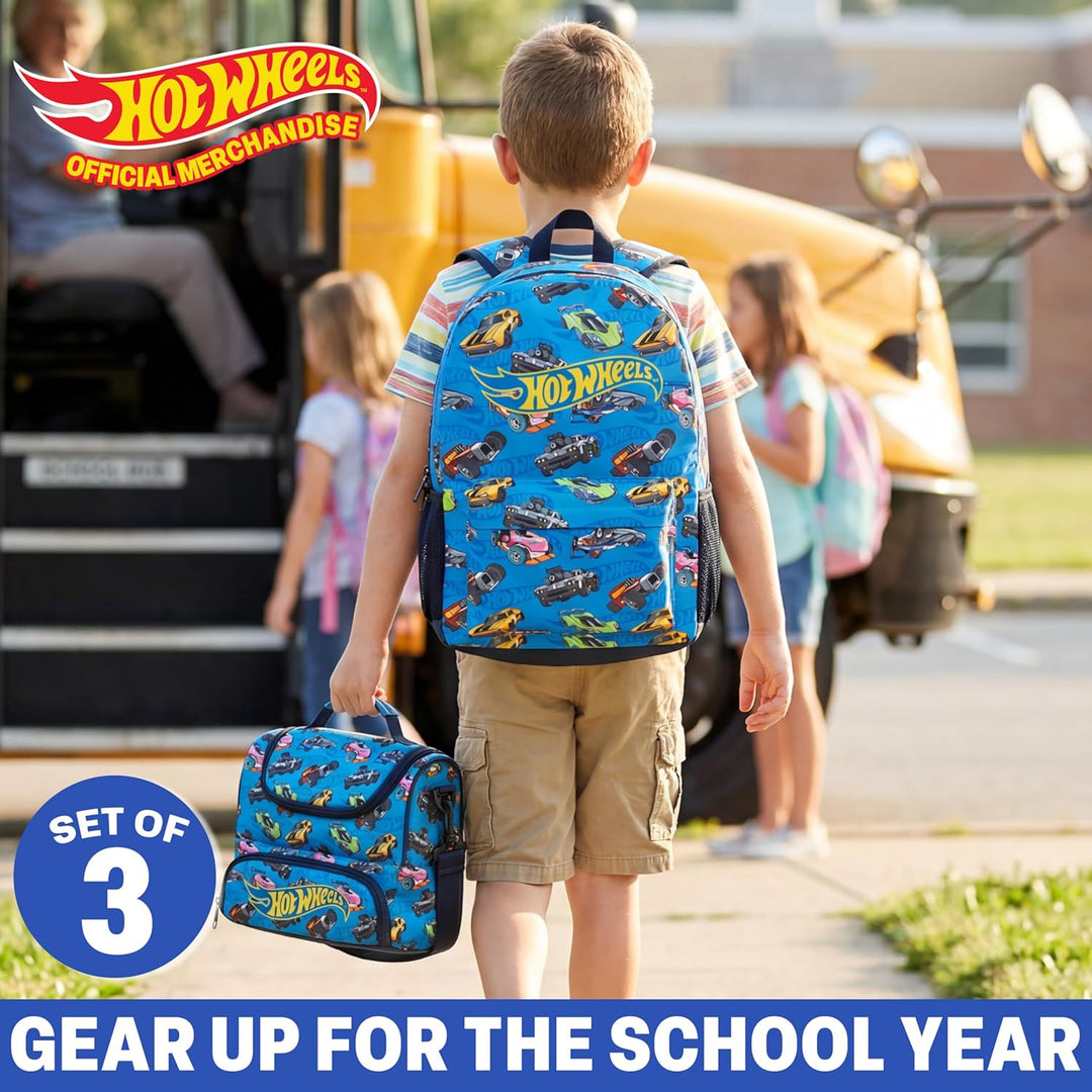 Get Trend Hot Wheels Rucksack Kinder 3er Set, Kinderrucksack mit Federmäppchen und Isolierte Lunchta