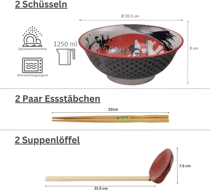 TOKYO Design Asakusa Samurai Schalen 2er Set | Japanisches Porzellan | Suppenschalen Ø 20.3 cm, 8 cm